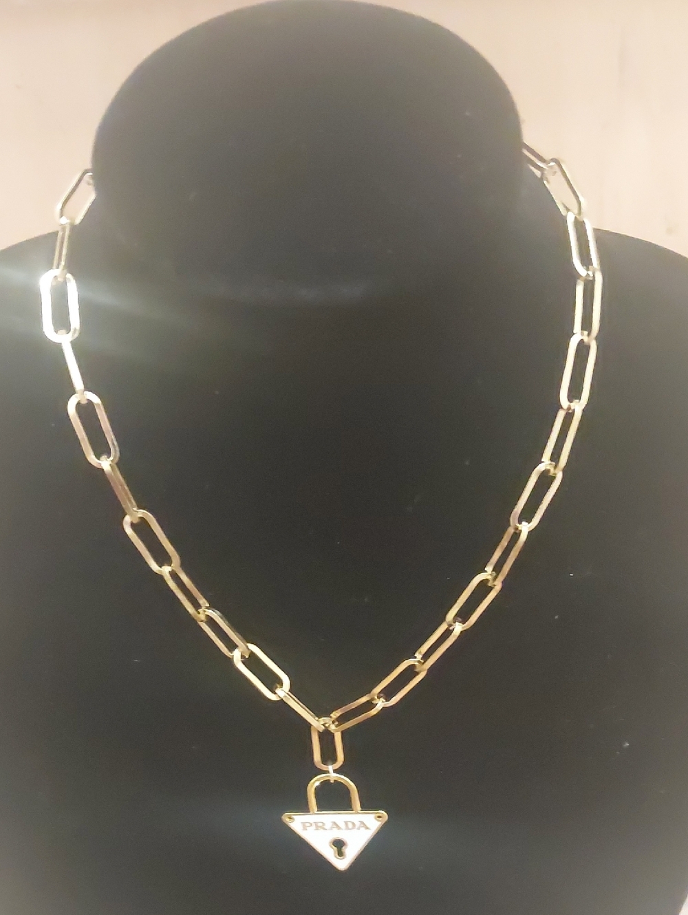 Prada White Enamel Triangle PadLock Pendant Necklace - Picture 3 of 3